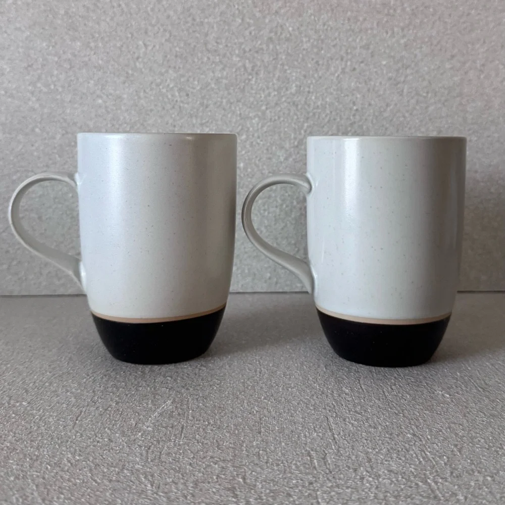 VTG Crate & Barrel Terra Mugs Set of 2 Tan Bands Speckled Stoneware Japan RARE